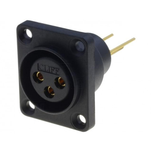 CP30071; Socket; XLR; female; PIN: 3; straight; sealed; THT; gold-plated; 5A; CLIFF