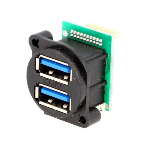 CP30097; Socket; USB A; for panel mounting,screw; pin header; double; CLIFF