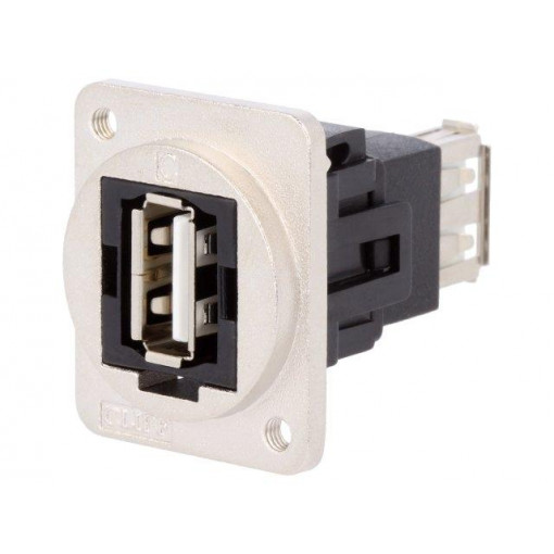 CP30208NM3; Coupler; USB A socket,both sides; FT; USB 2.0; metal; 19x24mm; CLIFF