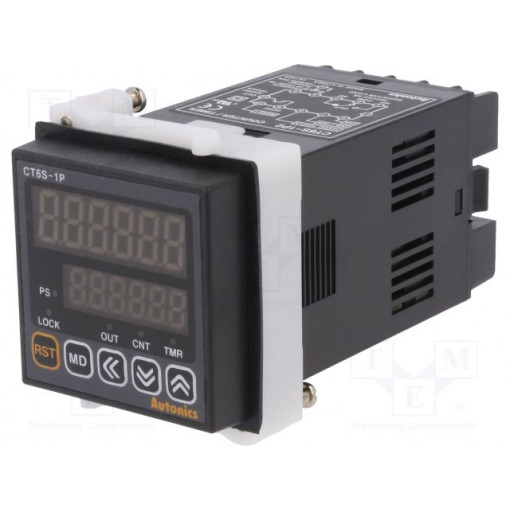 CT6S-1P2; Counter: electronical; 2x LED; time/pulses; SPDT; IN 1: NPN,PNP; AUTONICS