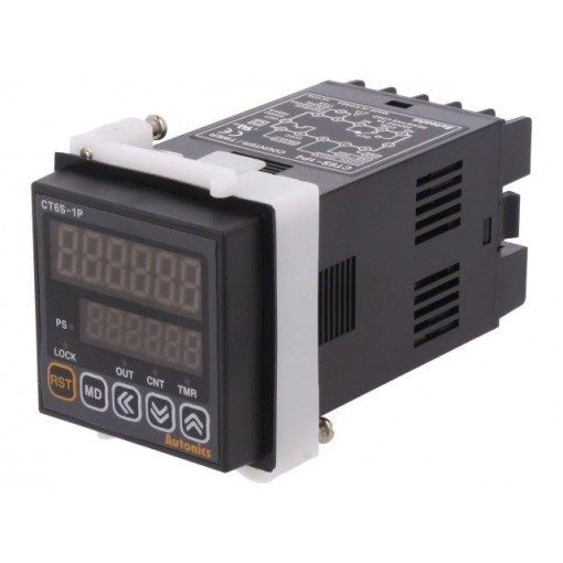 CT6S-1P4; Counter: electronical; 2x LED; time/pulses; SPDT; IN 1: NPN,PNP; AUTONICS