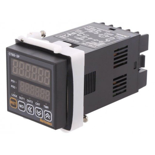 CT6S-2P2; Counter: electronical; 2x LED; time/pulses; SPST; IN 1: NPN,PNP; AUTONICS
