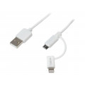 CU0118; Cable; USB A plug,USB B micro plug,Apple Lightning plug; 1m; LOGILINK