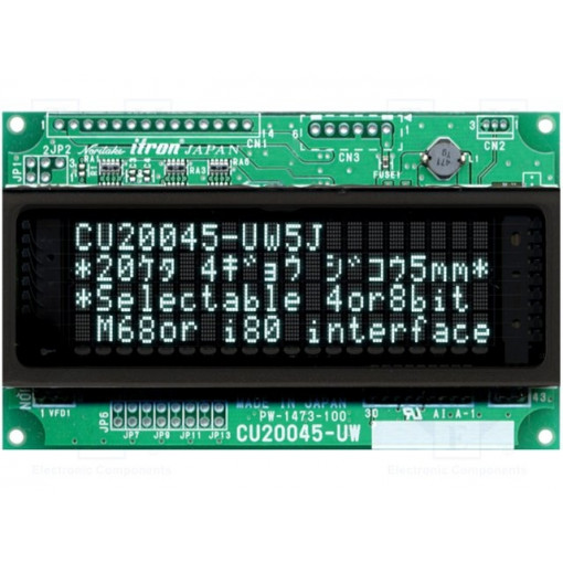 CU20045-UW5J; Display: VFD; alphanumeric; 20x4; Char: 4.7mm; 350cd/m2; PIN: 20; NORITAKE Itron
