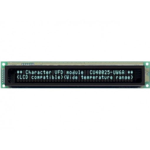 CU40025-UW6J; Display: VFD; alphanumeric; 40x2; Char: 4.7mm; 350cd/m2; PIN: 20; NORITAKE Itron