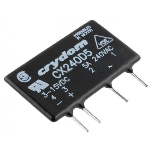 CX240D5; Relay: solid state; Ucntrl: 3÷15VDC; 5A; 12÷280VAC; THT; SIP; CRYDOM