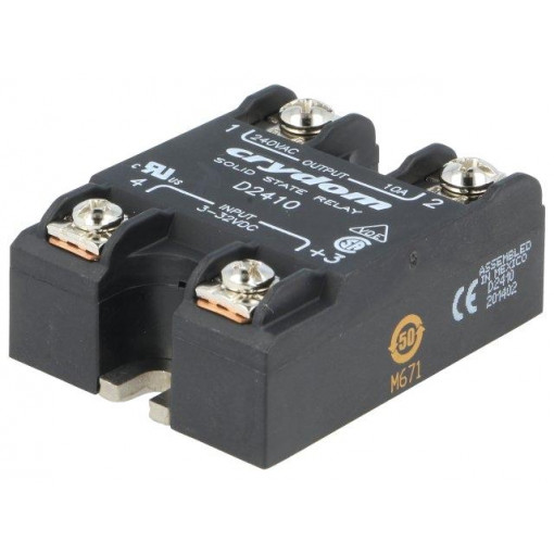 D2410; Relay: solid state; Ucntrl: 3÷32VDC; 10A; 24÷280VAC; -40÷80°C; IP00; CRYDOM