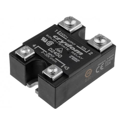 D2450; Relay: solid state; Ucntrl: 3÷32VDC; 50A; 24÷280VAC; -40÷80°C; IP00; CRYDOM