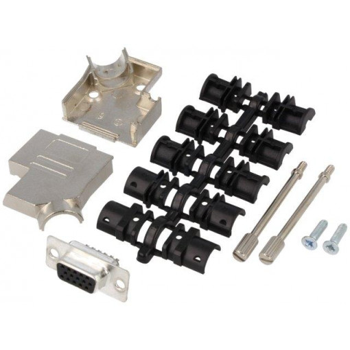 D45ZK09-HDS-K; D-Sub HD; PIN: 15; plug; female; soldering; for cable; black; ENCITECH