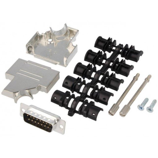 D45ZK15-DBP-K; D-Sub; PIN: 15; plug; male; soldering; for cable; black; ENCITECH