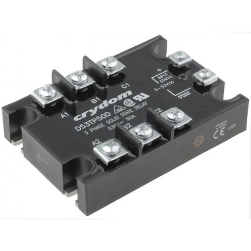 D53TP50D; Relay: solid state; Ucntrl: 3÷32VDC; 50A; 48÷530VAC; 3-phase; IP00; CRYDOM D53TP50D; Relay: solid state; Ucntrl: 3÷32VDC; 50A; 48÷530VAC; 3-phase; IP00; CRYDOM