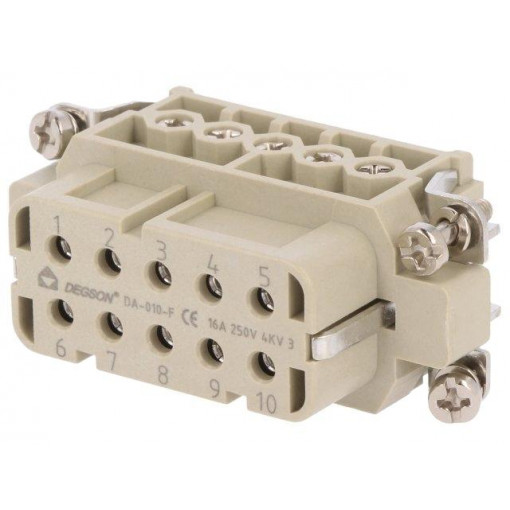 DA-010-F; Connector: HDC; contact insert; female; DA; PIN: 10; 10+PE; 16A; 250V; DEGSON ELECTRONICS