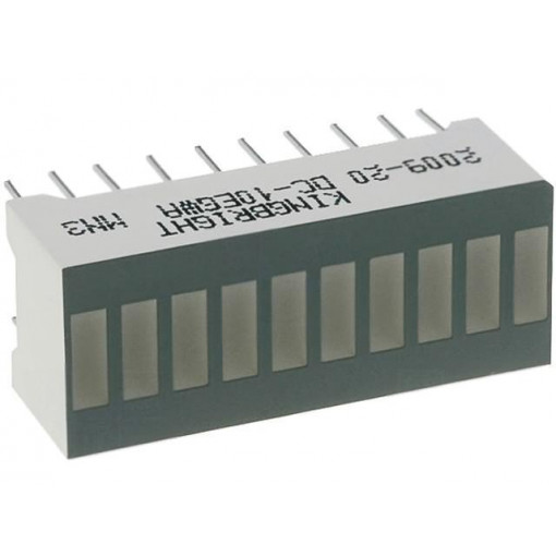 DC-10EGWA; Display: LED; bargraph; green (10x) / red (10x); 25.4x10.16mm; KINGBRIGHT ELECTRONIC DC-10EGWA; Display: LED; bargraph; green (10x) / red (10x); 25.4x10.16mm; KINGBRIGHT ELECTRONIC