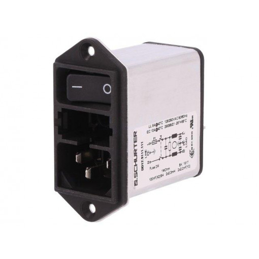 DD12.9111.111; Connector: AC supply; socket; male; 10A; 250VAC; IEC 60320; 0.3mH; SCHURTER