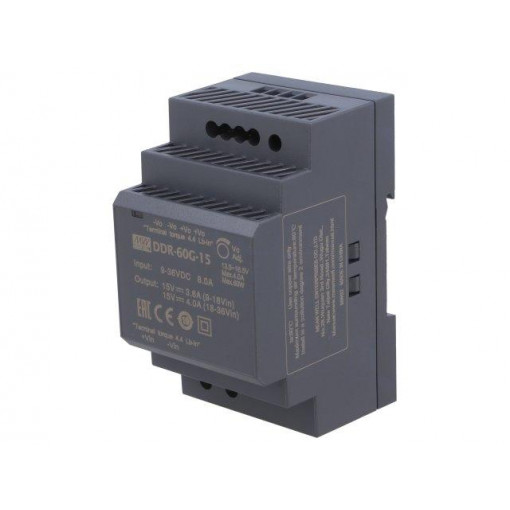 DDR-60G-15; Power supply: DC/DC; 60W; 15VDC; 4A; 9÷36VDC; Mounting: DIN; 216g; MEAN WELL