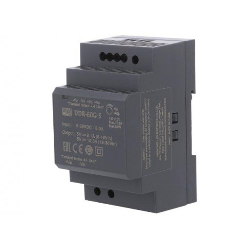 DDR-60G-5; Power supply: DC/DC; 54W; 5VDC; 10.8A; 9÷36VDC; Mounting: DIN; 216g; MEAN WELL