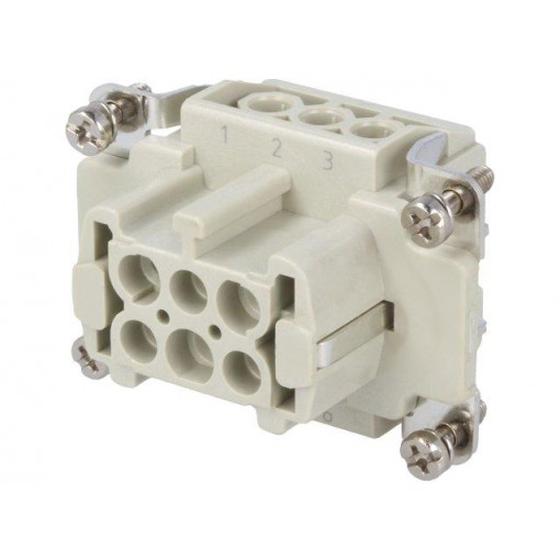 DE-006-F; Connector: HDC; contact insert; female; DE; PIN: 6; 6+PE; size D6B; DEGSON ELECTRONICS