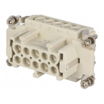 DE-010-F; Connector: HDC; contact insert; female; DE; PIN: 10; 10+PE; 16A; 500V; DEGSON ELECTRONICS