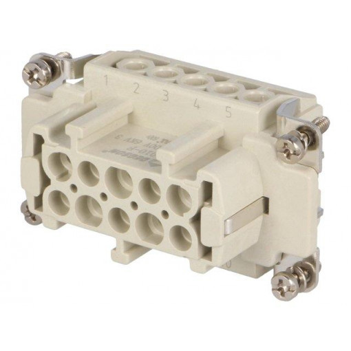 DE-010-F; Connector: HDC; contact insert; female; DE; PIN: 10; 10+PE; 16A; 500V; DEGSON ELECTRONICS