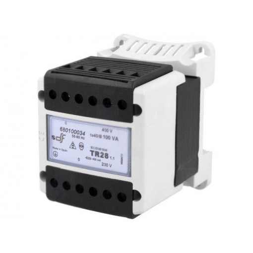 680100034; Transformer: safety; 100VA; 400VAC; 230V; Mounting: DIN; DF ELECTRIC 680100034; Transformer: safety; 100VA; 400VAC; 230V; Mounting: DIN; DF ELECTRIC