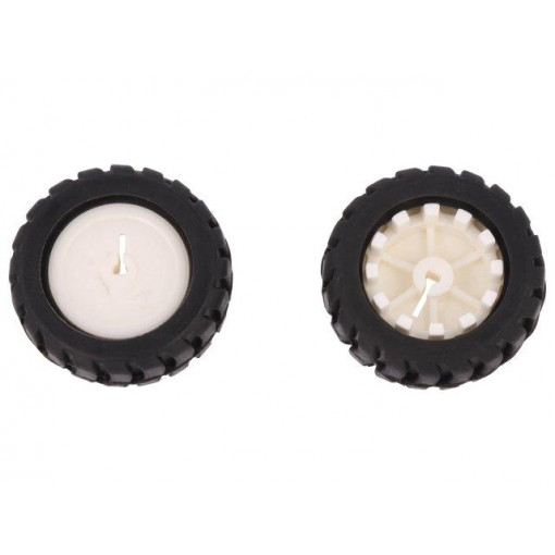 FIT0085; Wheel; white,black; Shaft: D spring; Pcs: 2; push-in; Ø: 42mm; W: 19mm; DFROBOT