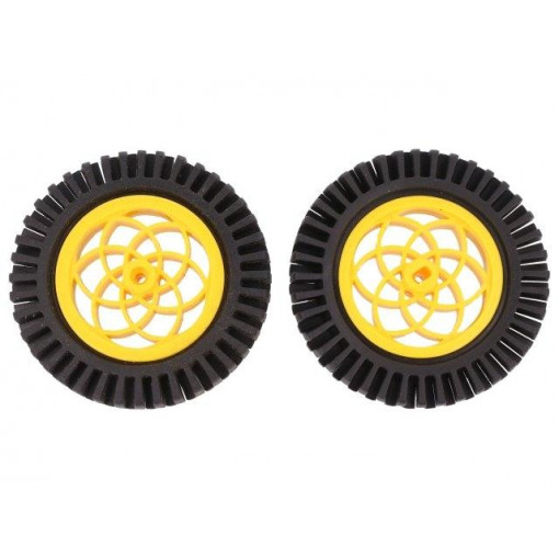 FIT0336; Wheel; yellow-black; Shaft: two sides flattened; Pcs: 2; push-in; DFROBOT