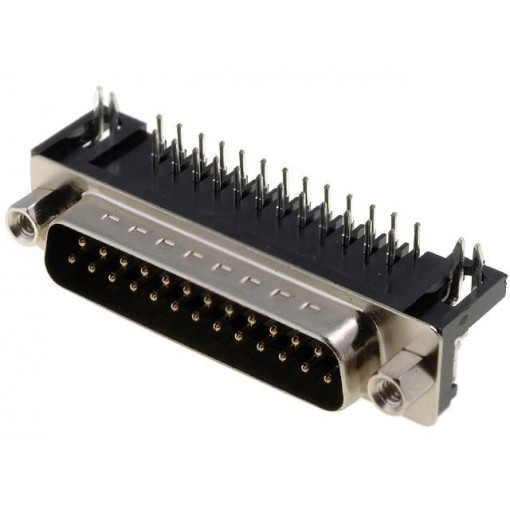 DS1037-25MNAKT74; D-Sub; PIN: 25; socket; male; angled 90°; THT; UNC4-40; 5A; 15mΩ; CONNFLY