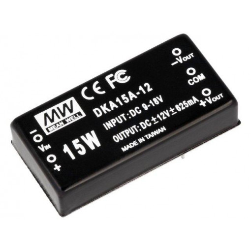 DKA15A-12; Converter: DC/DC; 15W; Uin: 9÷18V; Uout: 12VDC; Uout2: -12VDC; 2