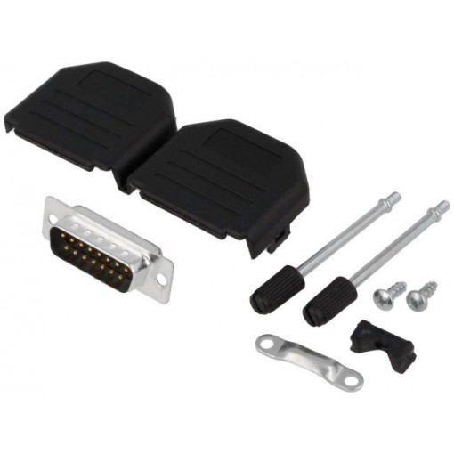 DPPK15-BK-DBP-K; D-Sub; PIN: 15; plug; male; soldering; for cable; Kit: complete set; ENCITECH