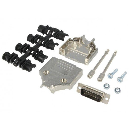 6355-0030-02; D-Sub; PIN: 15; plug; male; soldering; for cable; black; ENCITECH