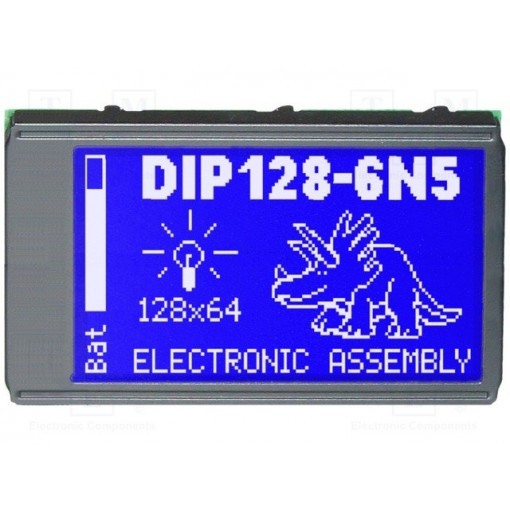 EA DIP128-6N5LW; Display: LCD; graphical; 128x64; STN Positive; blue; 75x45.8mm; LED; ELECTRONIC ASSEMBLY EA DIP128-6N5LW; Display: LCD; graphical; 128x64; STN Positive; blue; 75x45.8mm; LED; ELECTRONIC ASSEMBLY