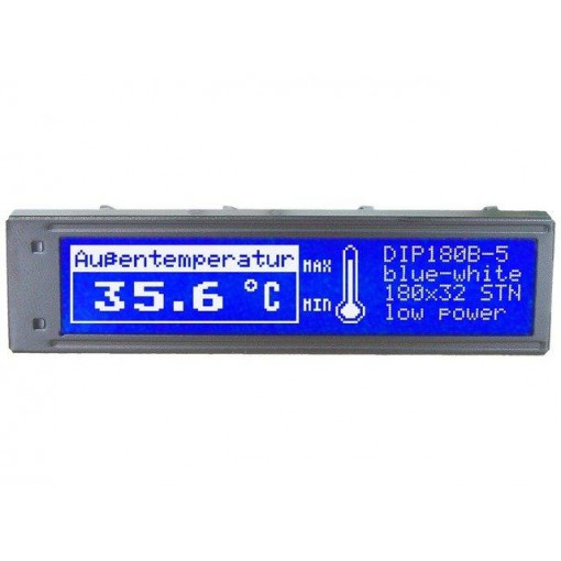 EA DIP180B-5NLW; Display: LCD; graphical; 180x32; STN Positive; blue; 102x26.8mm; ELECTRONIC ASSEMBLY EA DIP180B-5NLW; Display: LCD; graphical; 180x32; STN Positive; blue; 102x26.8mm; ELECTRONIC ASSEMBLY
