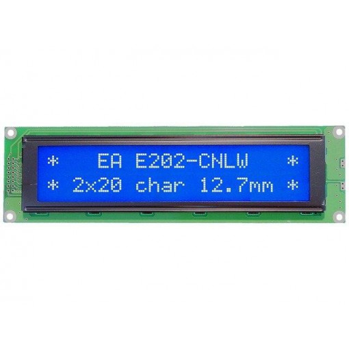 EA E202-CNLW; Display: LCD; alphanumeric; STN Negative; 20x2; blue; 190x54mm; LED; ELECTRONIC ASSEMBLY