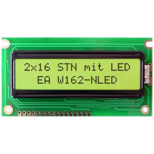 EA W162-NLED; Display: LCD; alphanumeric; STN Positive; 16x2; yellow-green; LED; ELECTRONIC ASSEMBLY