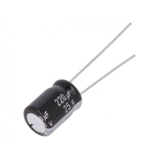 EEUEB1E221S; Capacitor: electrolytic; THT; 220uF; 25VDC; Ø8x11.5mm; Pitch: 3.5mm; PANASONIC