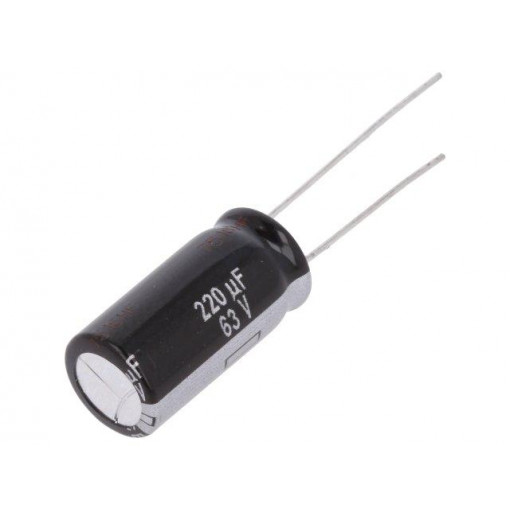 EEUEB1J221B; Capacitor: electrolytic; THT; 220uF; 63VDC; Ø10x20mm; Pitch: 5mm; PANASONIC