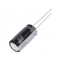 EEUEB2D220; Capacitor: electrolytic; THT; 22uF; 200VDC; Ø10x20mm; Pitch: 5mm; PANASONIC