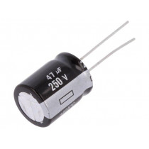 EEUEB2E470S; Capacitor: electrolytic; THT; 47uF; 250VDC; Ø16x20mm; Pitch: 7.5mm; PANASONIC