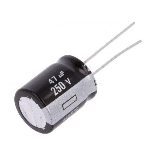 EEUEB2E470S; Capacitor: electrolytic; THT; 47uF; 250VDC; Ø16x20mm; Pitch: 7.5mm; PANASONIC