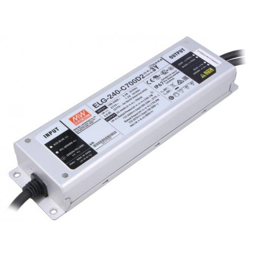 ELG-240-C700D2-3Y; Power supply: switched-mode; LED; 240.1W; 172÷343VDC; 700mA; IP67; MEAN WELL