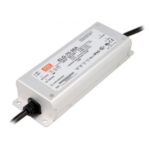 ELG-75-36A; Power supply: switched-mode; LED; 75.6W; 36VDC; 32.4÷39.6VDC; IP65; MEAN WELL