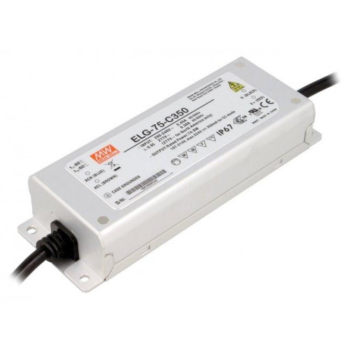ELG-75-C350; Power supply: switched-mode; LED; 74.9W; 107÷214VDC; 350mA; IP67; MEAN WELL