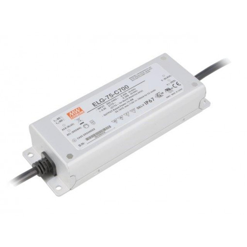 ELG-75-C700; Power supply: switched-mode; LED; 74.9W; 53÷107VDC; 700mA; IP67; MEAN WELL
