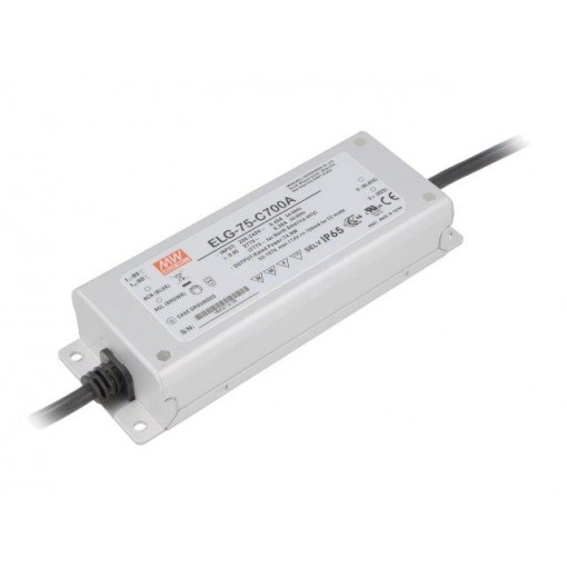 ELG-75-C700A; Power supply: switched-mode; LED; 74.9W; 53÷107VDC; 350÷700mA; MEAN WELL