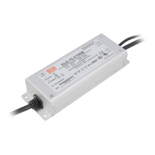 ELG-75-C700B; Power supply: switched-mode; LED; 74.9W; 53÷107VDC; 700mA; IP67; MEAN WELL