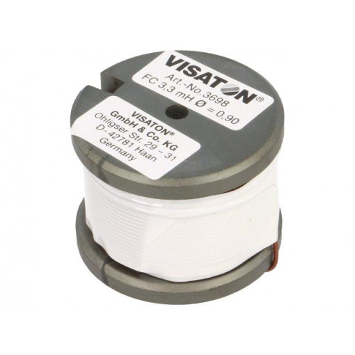 3698; Inductor: coil; 3.3mH; 0.45Ω; 6.6A; Ø: 40mm; H: 30mm; Øcore: 0.9mm; VISATON