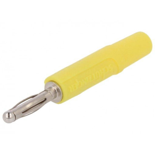 FK 02 L NI/GE; Plug; 2mm banana; 10A; 70VDC; yellow; Plating: nickel plated; Ø: 2mm; SCHÜTZINGER