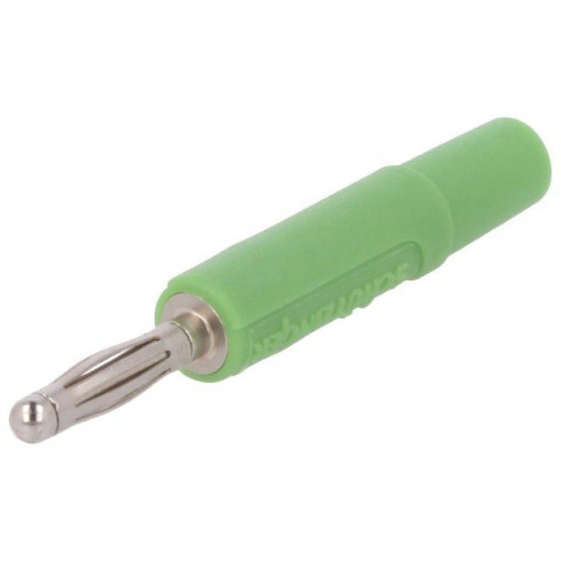 FK 02 L NI/GN; Plug; 2mm banana; 10A; 70VDC; green; Plating: nickel plated; Ø: 2mm; SCHÜTZINGER