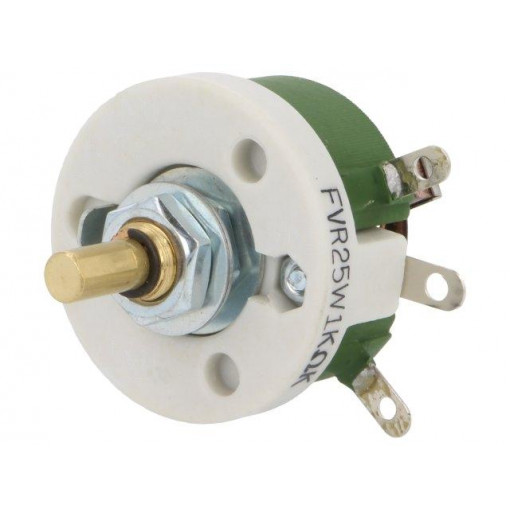 FVR25W-1K; Potentiometer: shaft; single turn; 1kΩ; 25W; ±10%; 6mm; wirewound; SR PASSIVES FVR25W-1K; Potentiometer: shaft; single turn; 1kΩ; 25W; ±10%; 6mm; wirewound; SR PASSIVES