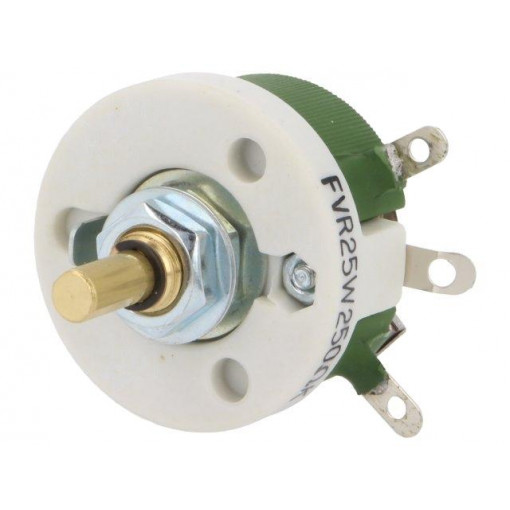 FVR25W-250R; Potentiometer: shaft; single turn; 250Ω; 25W; ±10%; 6mm; wirewound; SR PASSIVES FVR25W-250R; Potentiometer: shaft; single turn; 250Ω; 25W; ±10%; 6mm; wirewound; SR PASSIVES